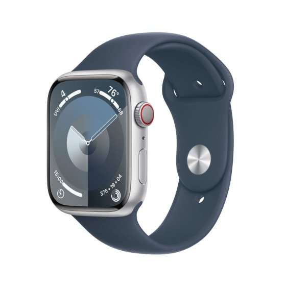 Apple Watch 9 Cell 41mm RVS WiFi+4G (2023) - Zilver/Blauw Sportarmb, S/M aanbieding