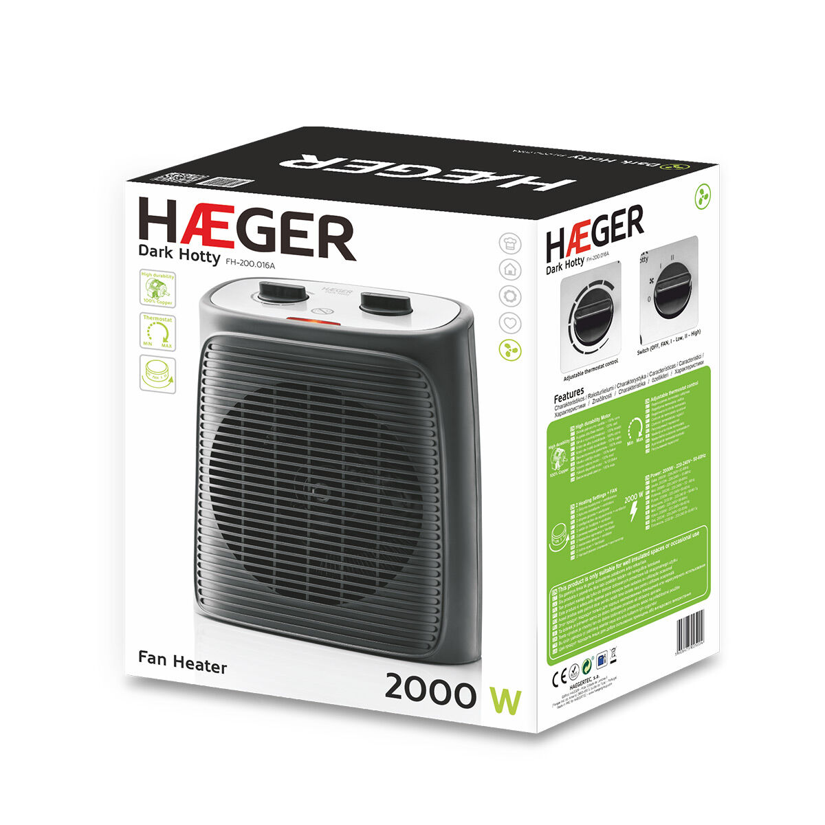 Draagbare ventilatorkachel Haeger Hotty 2000 W aanbieding