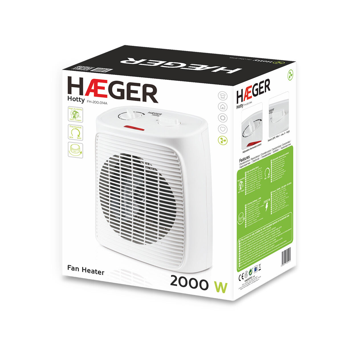 Draagbare ventilatorkachel Haeger Hotty Wit 2000 W aanbieding