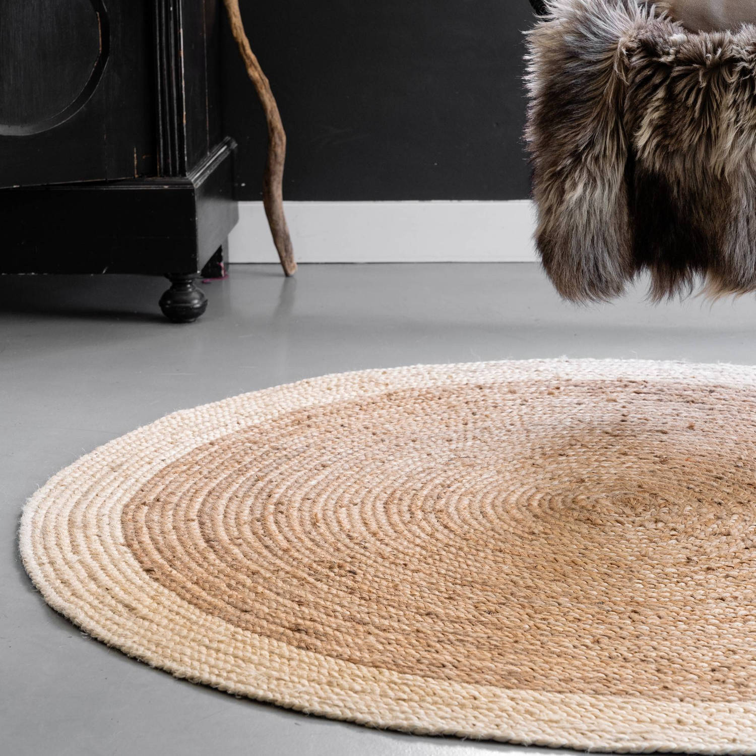 Rond vloerkleed Jute Naturel/Wit - 180 cm (L) aanbieding