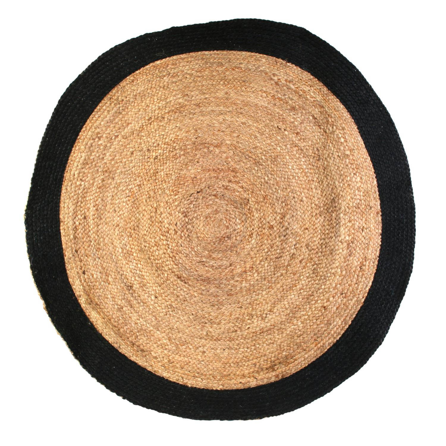 4goodz Vloerkleed Jute 2-tone Rond Ø 120 cm - Bruin/Zwart aanbieding