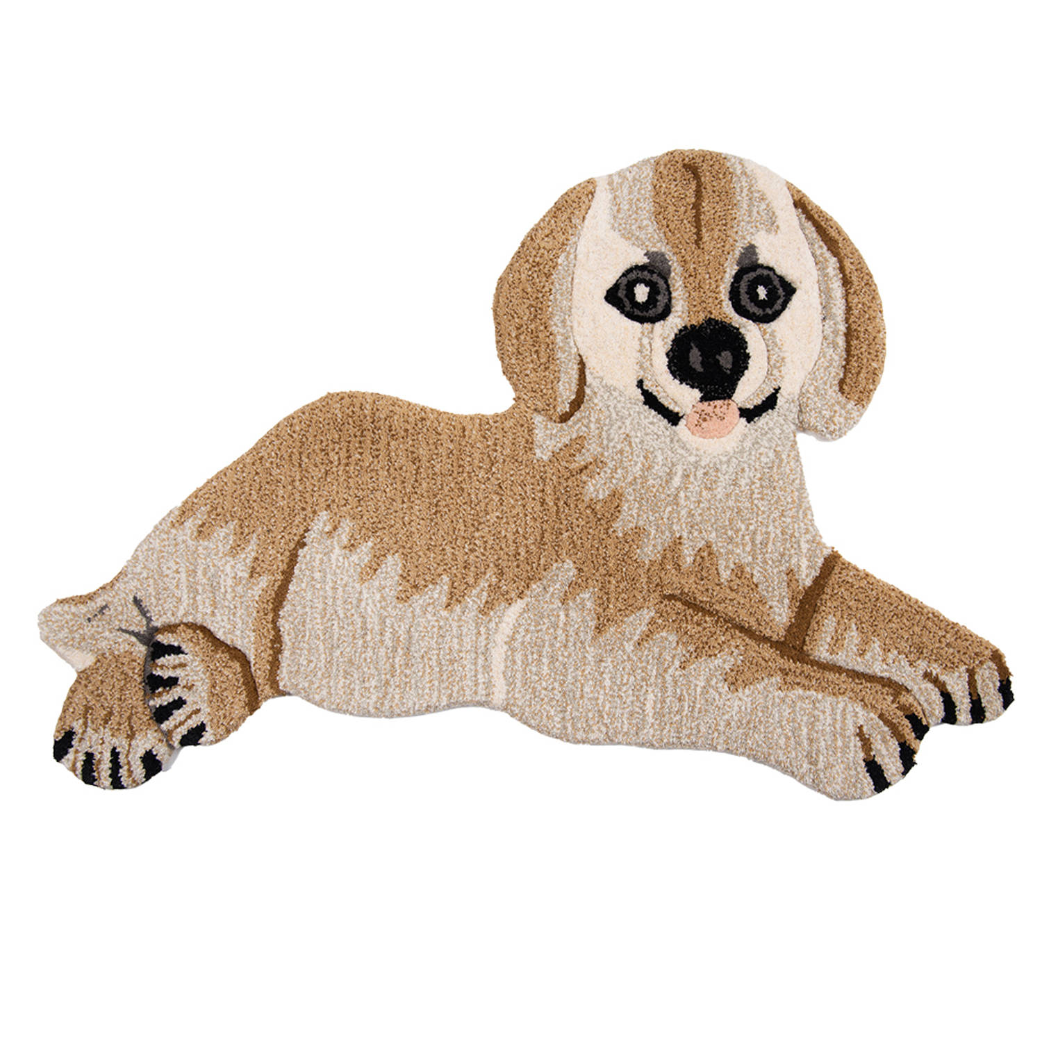 Clayre & Eef Vloerkleed Hond 60x90 cm Bruin Grijs Wol Tapijt Bruin Tapijt aanbieding