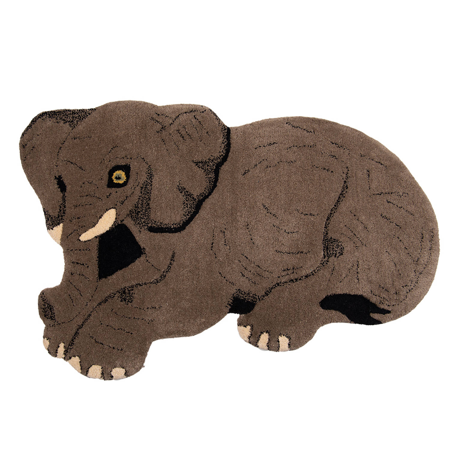 Clayre & Eef Vloerkleed Olifant 60x90 cm Grijs Wol Tapijt Grijs Tapijt aanbieding