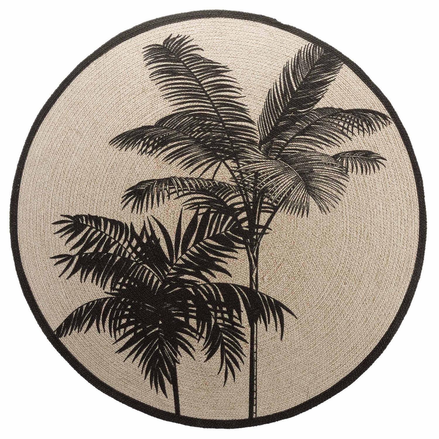 CASA DI ELTURO Katoenen Tapijt rond Palm Tree - Zwart - Bruin - Ø120 cm aanbieding