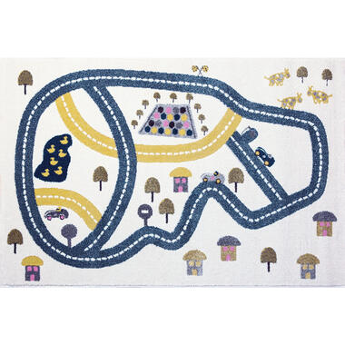 Art for Kids vloerkleed Racebaan - blauw - 135x190 cm - Leen Bakker aanbieding