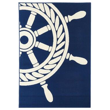 Floorita binnen/buitenvloerkleed Wheel - marine - 133x190 cm - Leen Bakker aanbieding