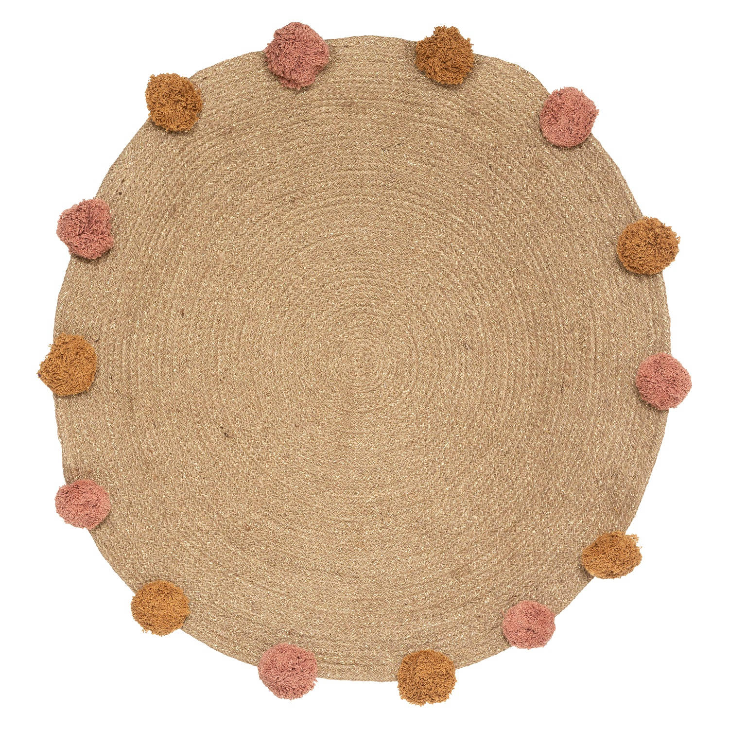 CASA DI ELTURO Tapijt Jute Pompom - Bruin - Ø80 cm aanbieding