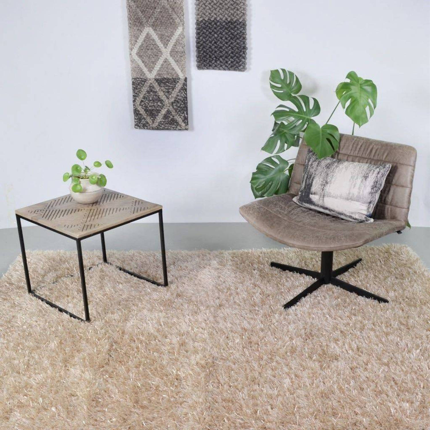 Hoogpolig Vloerkleed Beige/Ivoor - Hawaii aanbieding