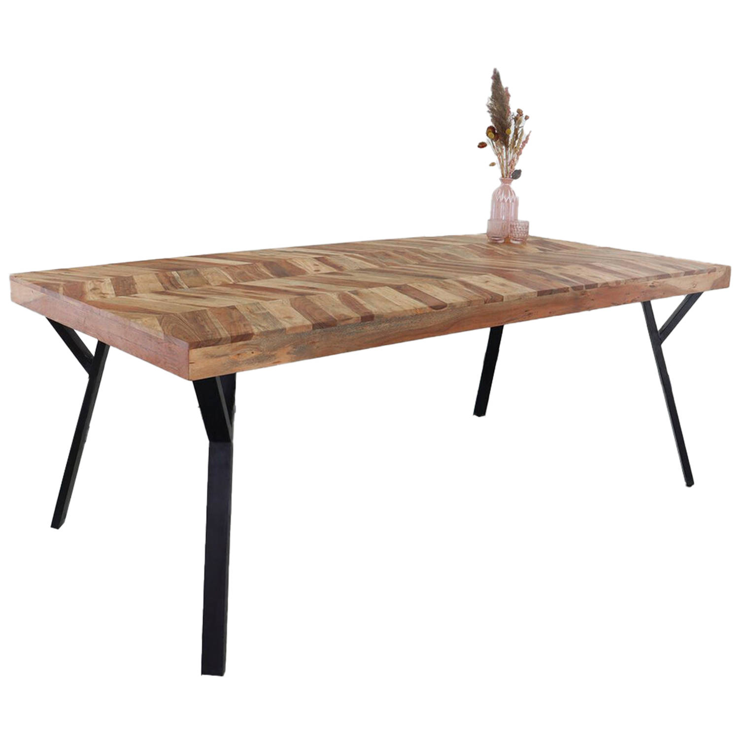 Eettafel visgraat Danae 200x100cm acaciahout tafel rechthoekig aanbieding