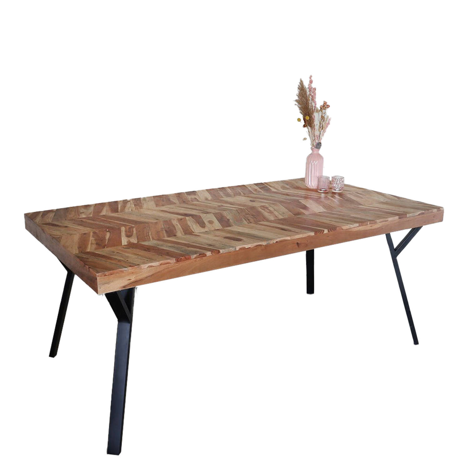 Eettafel visgraat Danae 180x100cm acaciahout tafel rechthoekig aanbieding