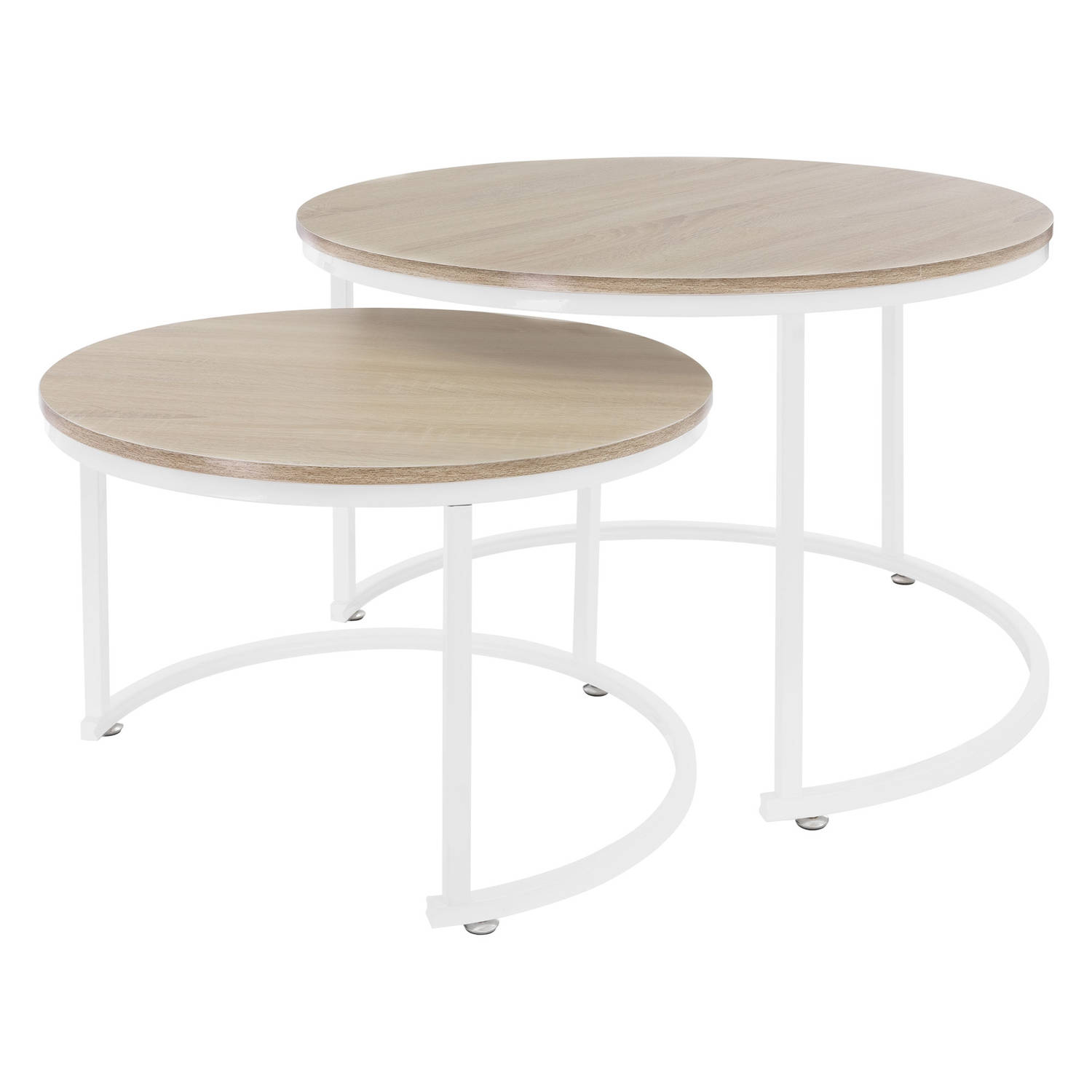 Salontafel set van 2 ronde vormen Sonoma eik/wit gemaakt van MDF en metaal ML-Design aanbieding