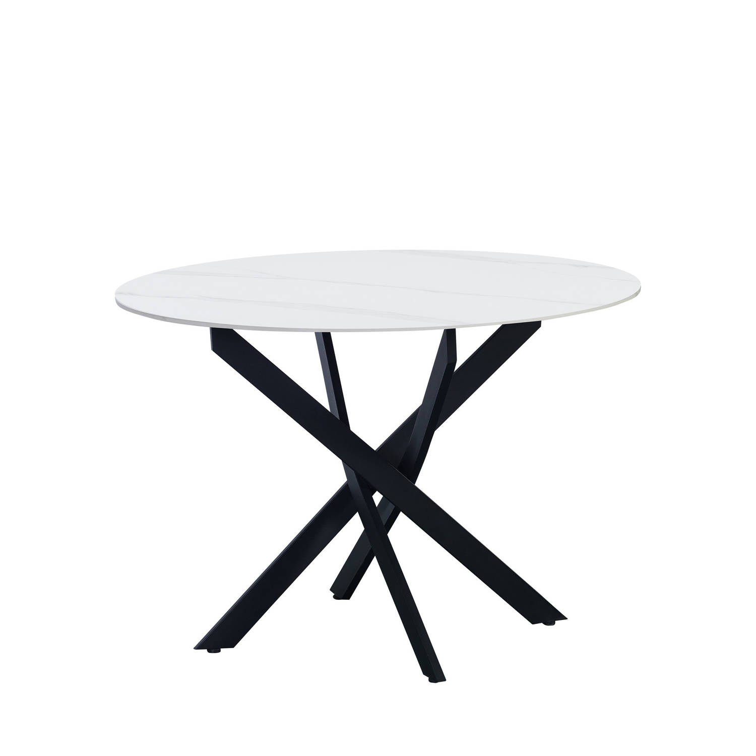 Ronde eettafel Vivian Ø110 cm marmerlook wit spinpoot aanbieding