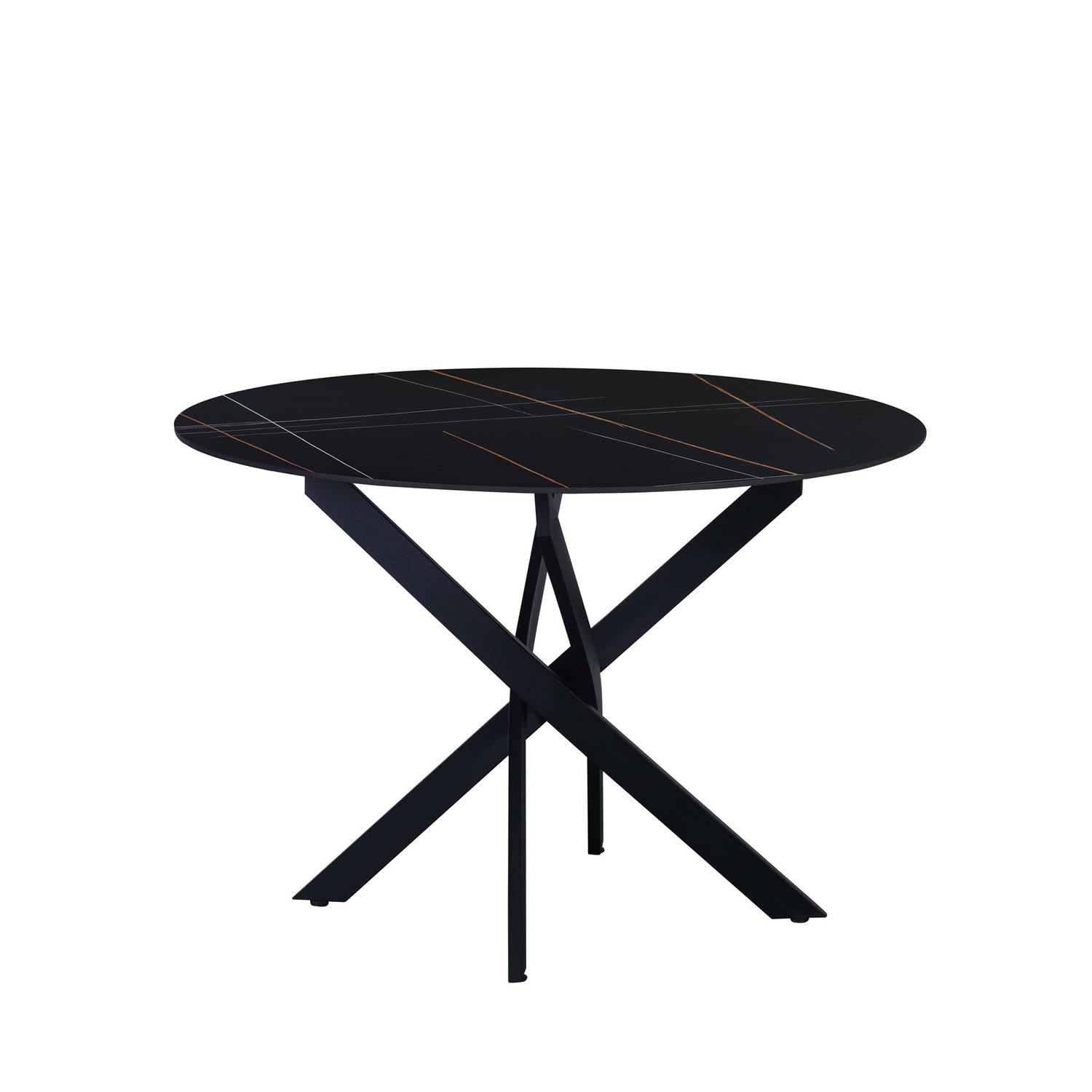 Ronde eettafel Vivian Ø110 cm marmerlook zwart spinpoot aanbieding