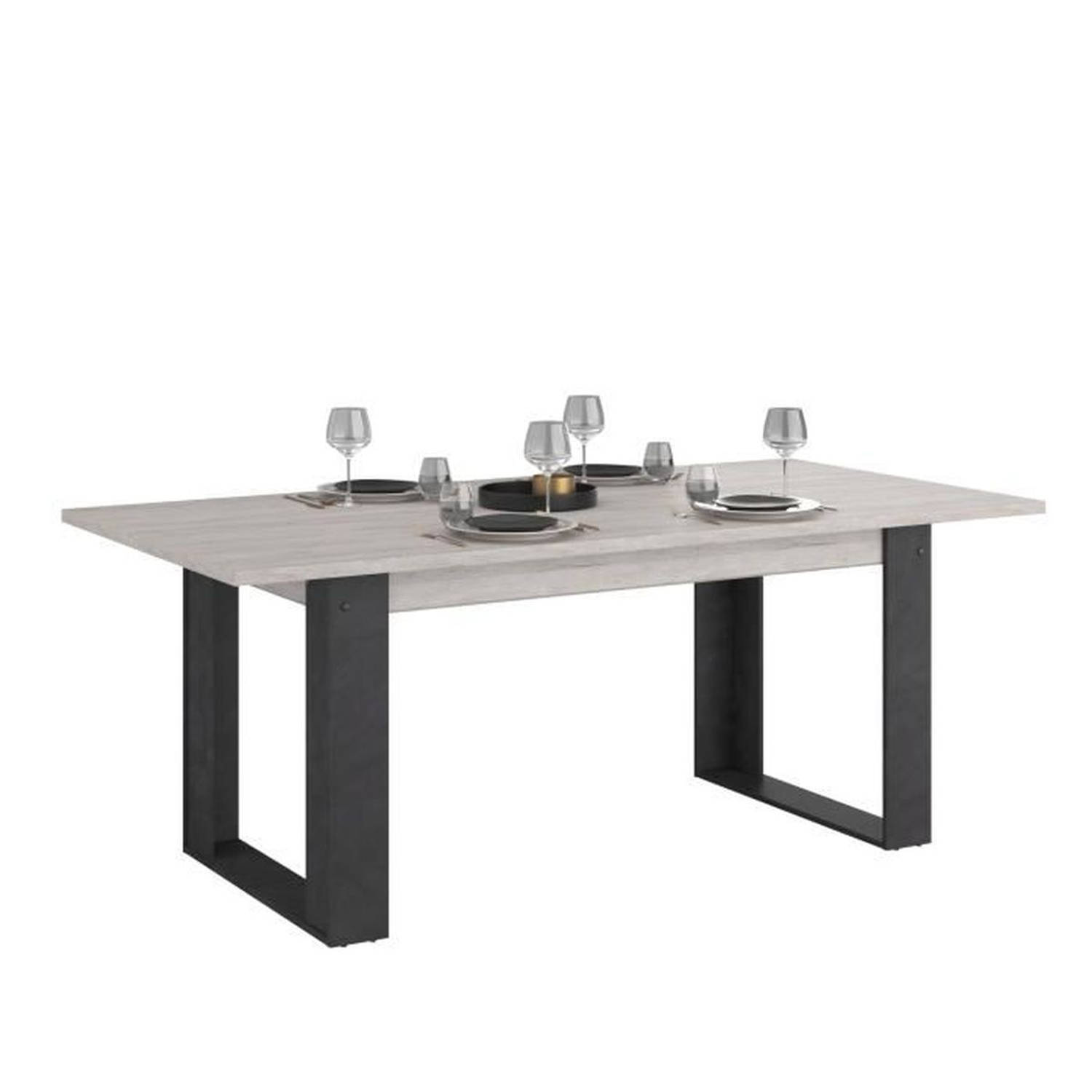 CESAR rechthoekige eettafel - Zwart Grijs beige eiken decor - 6 personen - industrieel - L200 x D78 x H100 cm - PARISOT aanbieding