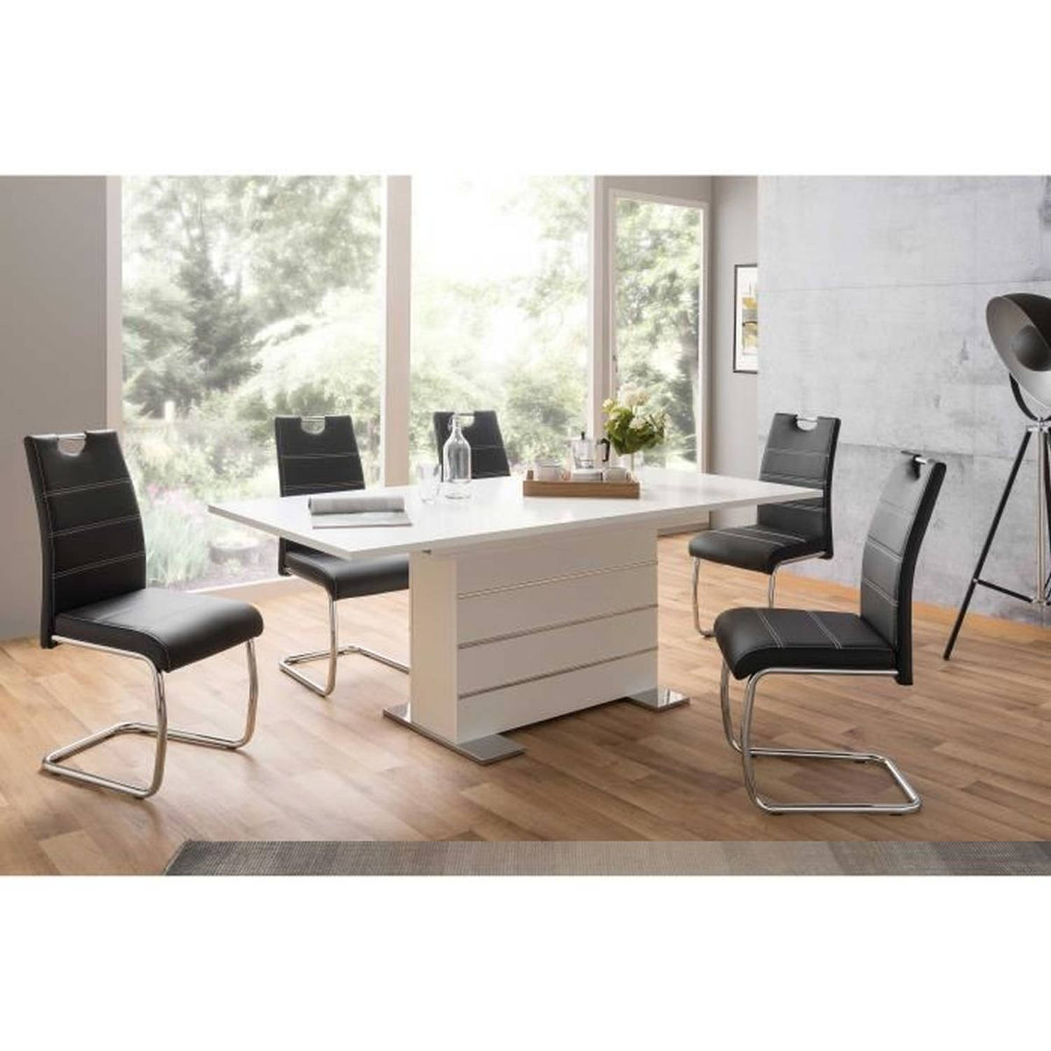 Uitschuifbare tafel voor 6-8 personen - Rechthoekig - Spaanplaat - Mantova - Wit en aluminium - L 160- 200 x D90 x H75cm aanbieding