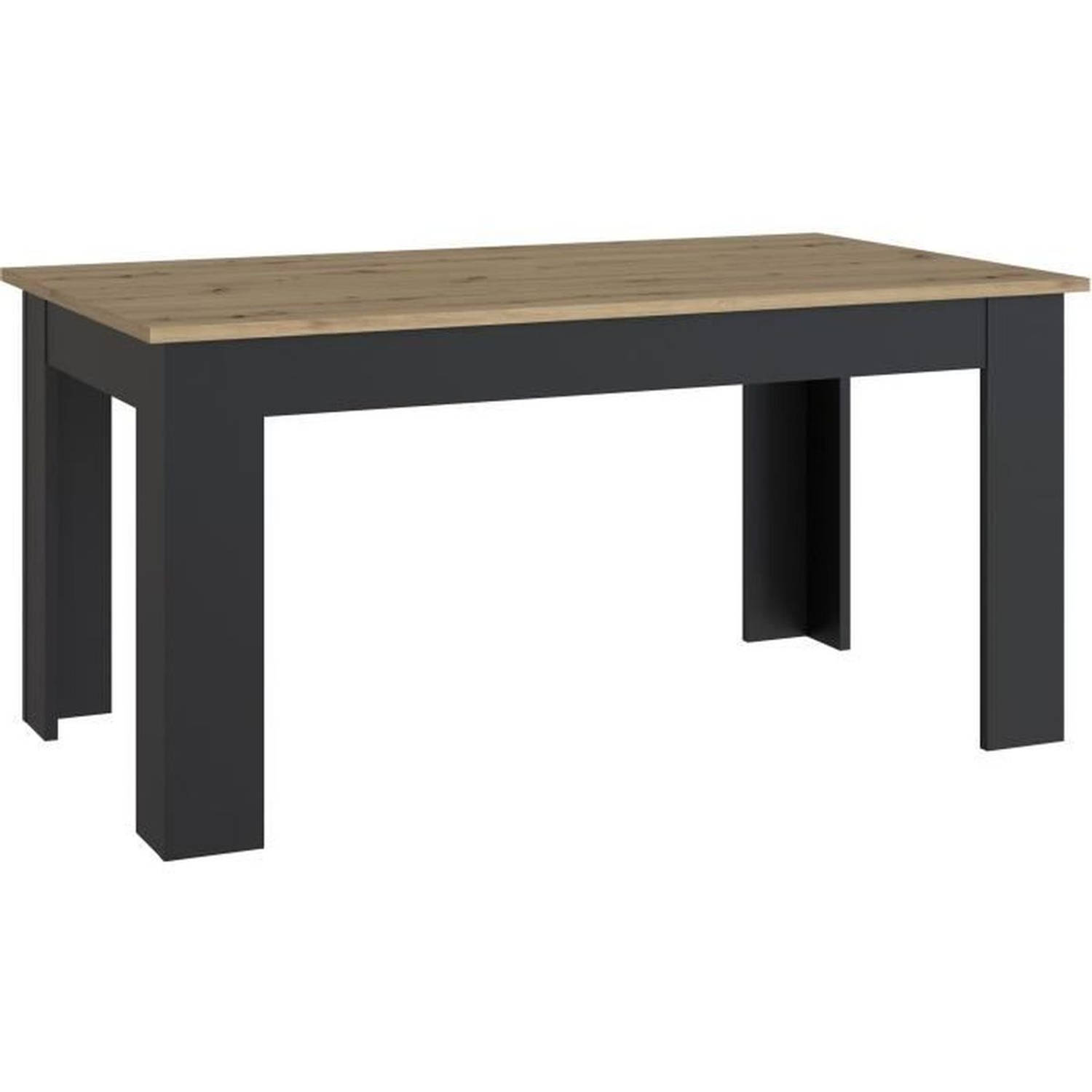 PILVI Enkele Eettafel - Eigentijdse stijl - Melaminedeeltjes - Eiken en zwart decor - 6 personen - L160 x D77,3 x H90 cm aanbieding