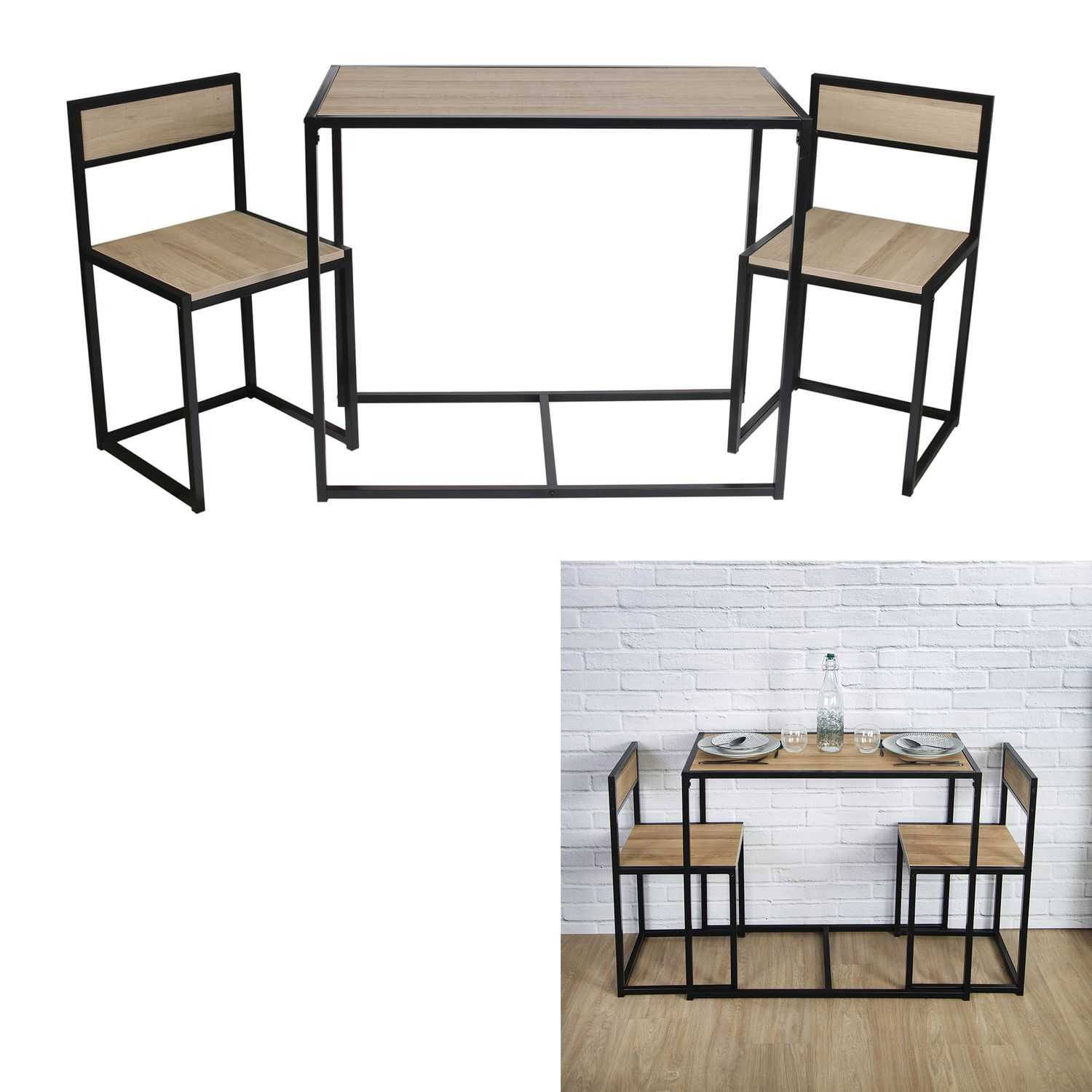 Eettafelset met 2 stoelen 90x75x47 - MDF/Metaal - Bruin/Zwart aanbieding