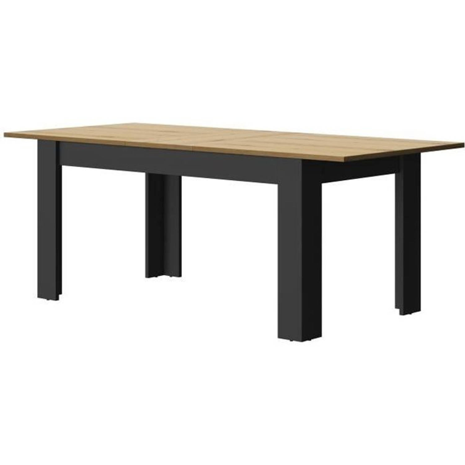 Rechthoekige eettafel + verlengstuk - Eiken en zwart decor - L 200 x D 90 x H 77 cm - MANCHESTER aanbieding