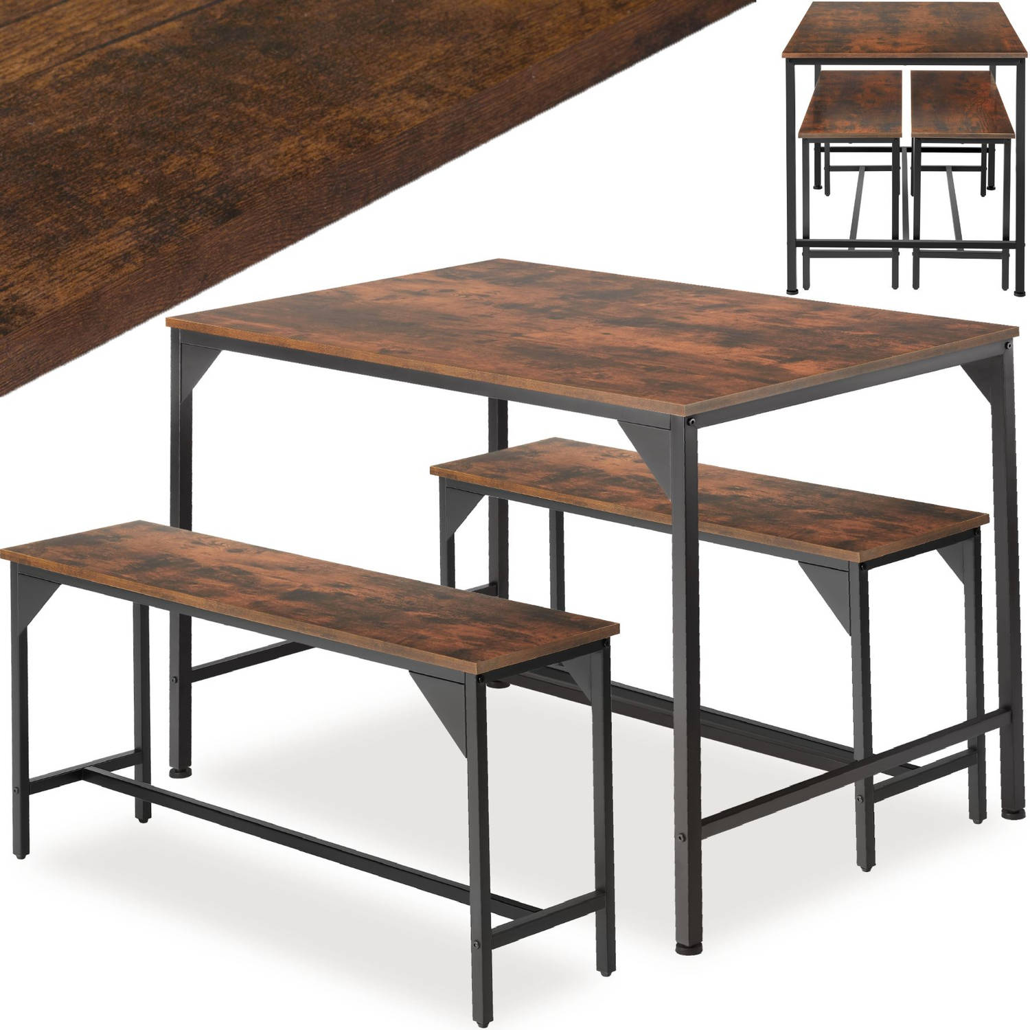 tectake - robuuste zitgroep - tafel met banken - Bolton industrial dark - 404340 aanbieding