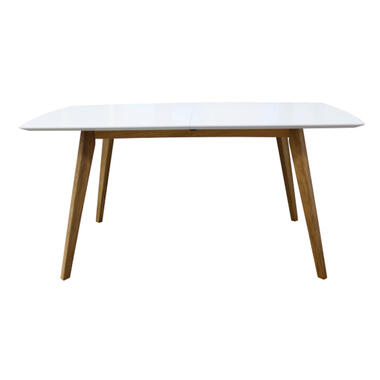 Tenzo eetkamertafel Bess - wit/eiken - 160(205)x95 cm - Leen Bakker aanbieding