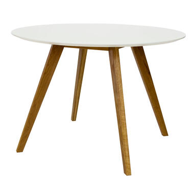 Tenzo eetkamertafel Bess - wit/eiken - 75xØ110 cm - Leen Bakker aanbieding