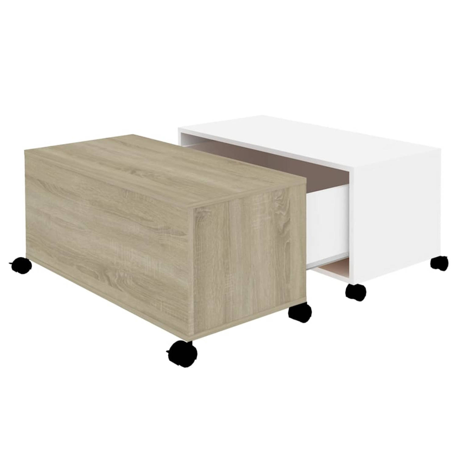 The Living Store Salontafel Cube - 75 x 75 x 38 cm - Wit en Sonoma Eiken aanbieding