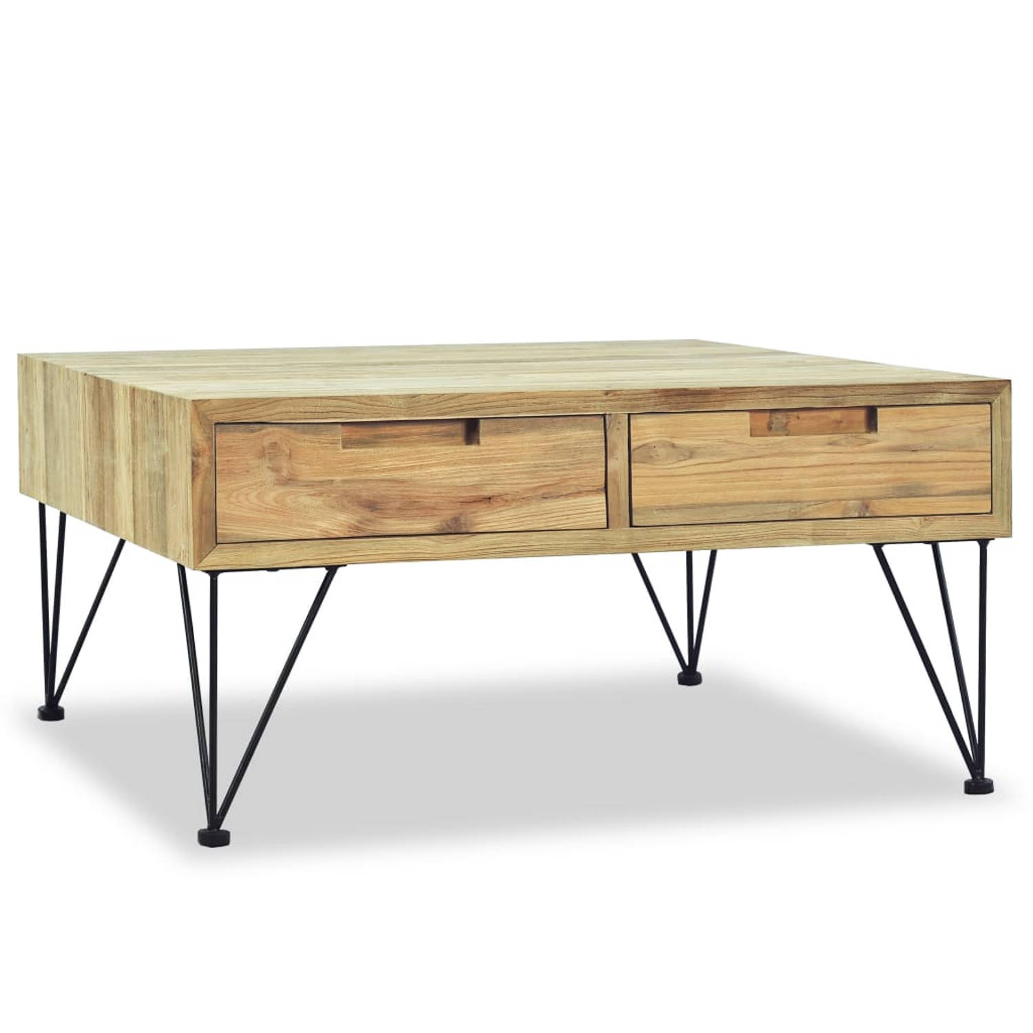 The Living Store Koloniale Salontafel - Gerecycled teakhout - 80x80x40cm - 2 lades aanbieding