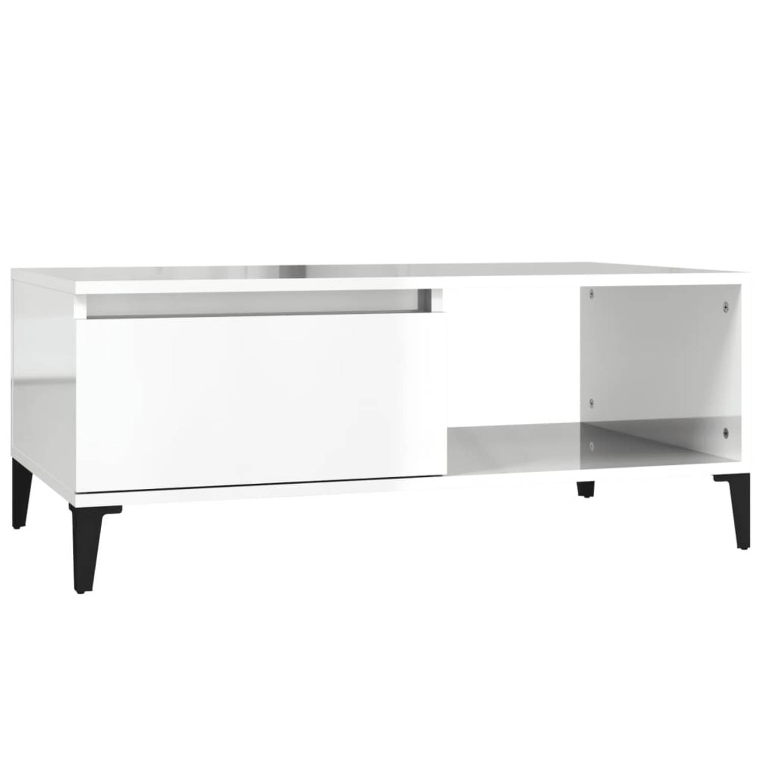 The Living Store Salontafel Industrieel - 90 x 50 x 36 cm - Hoogglans Wit aanbieding