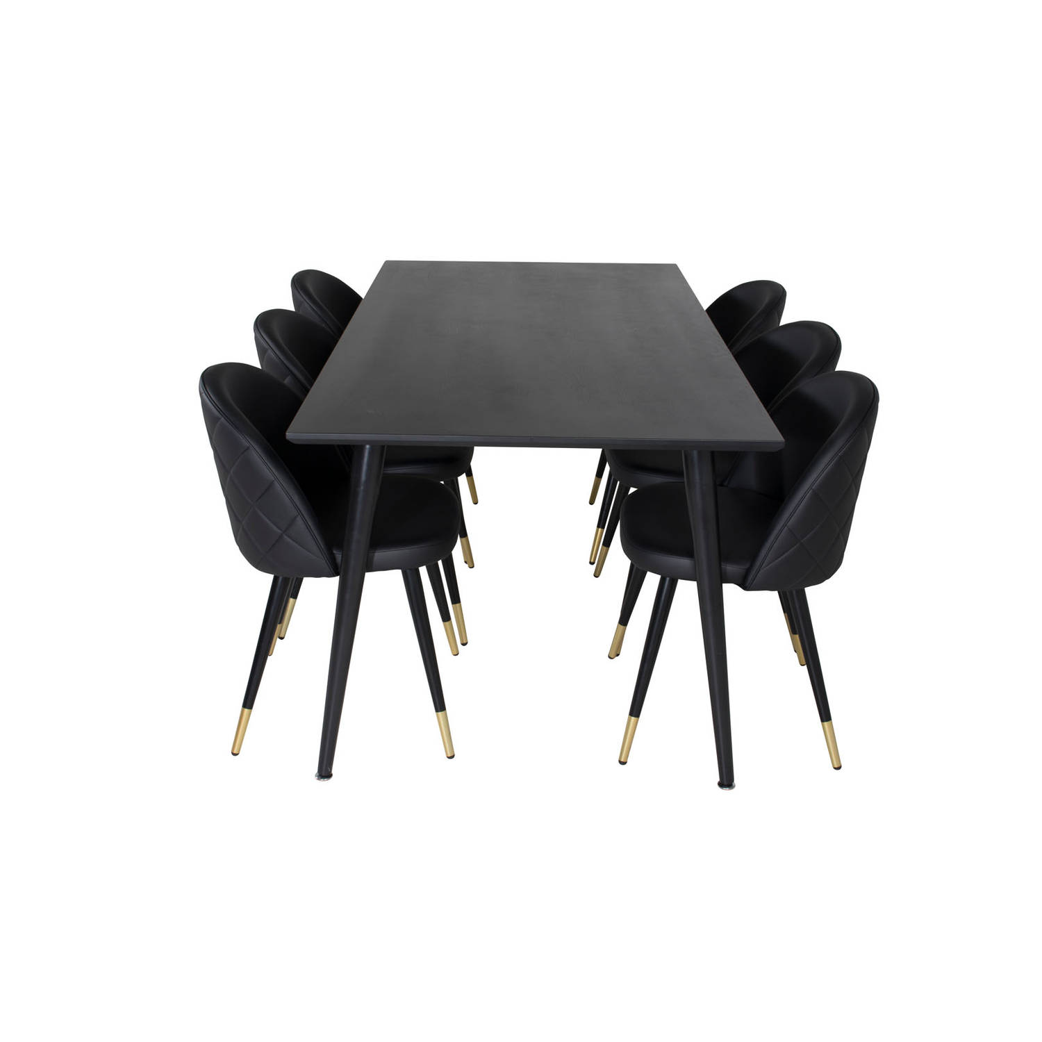 Dipp180x90BLBL eethoek eetkamertafel zwart en 6 Velvet eetkamerstal PU kunstleer zwart. aanbieding