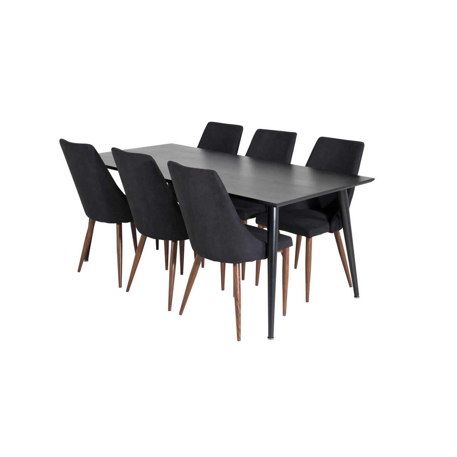 Dipp180x90BLBL eethoek eetkamertafel zwart en 6 Leone eetkamerstal zwart. aanbieding