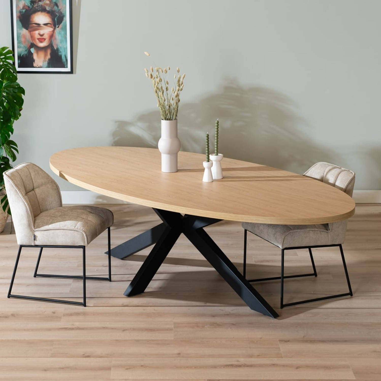 Bronx71 Eettafel Carl melamine eiken ovaal 270 x 130 cm. aanbieding