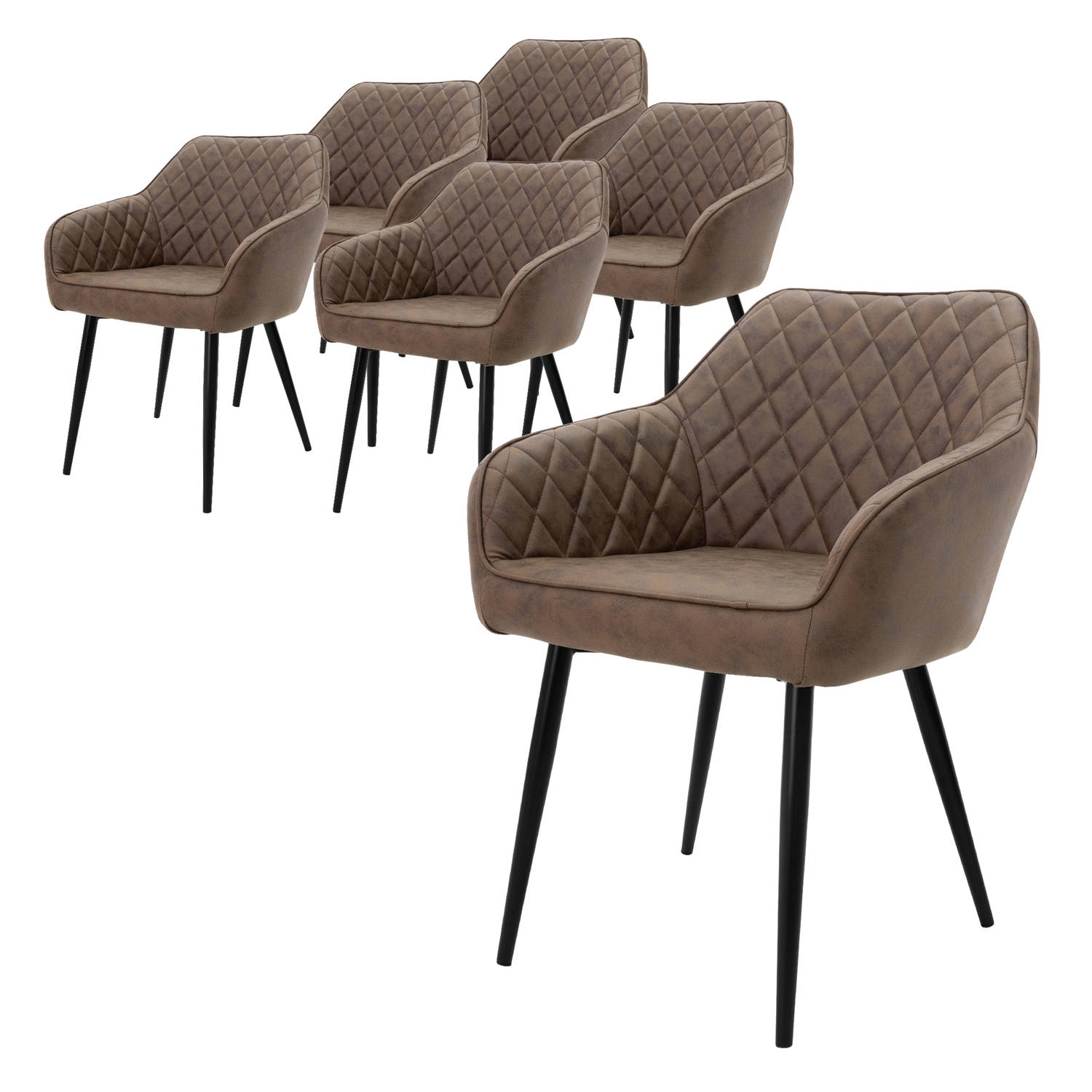 ML-Design Set van 6 Eetkamerstoelen met Armleuningen en Rugleuning, Bruin, Keukenstoel met Kunstlederen Bekleding, aanbieding