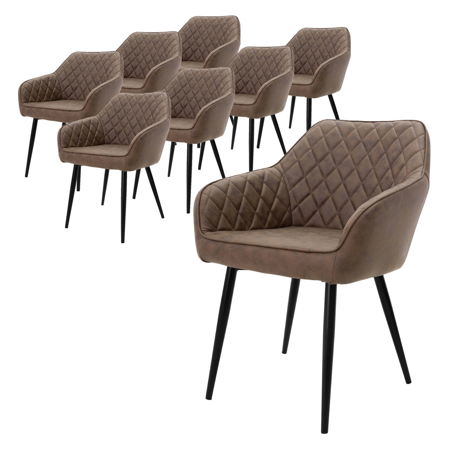 ML-Design set van 8 eetkamerstoelen met armleuning en rugleuning, bruin, keukenstoel met kunstleren bekleding, aanbieding