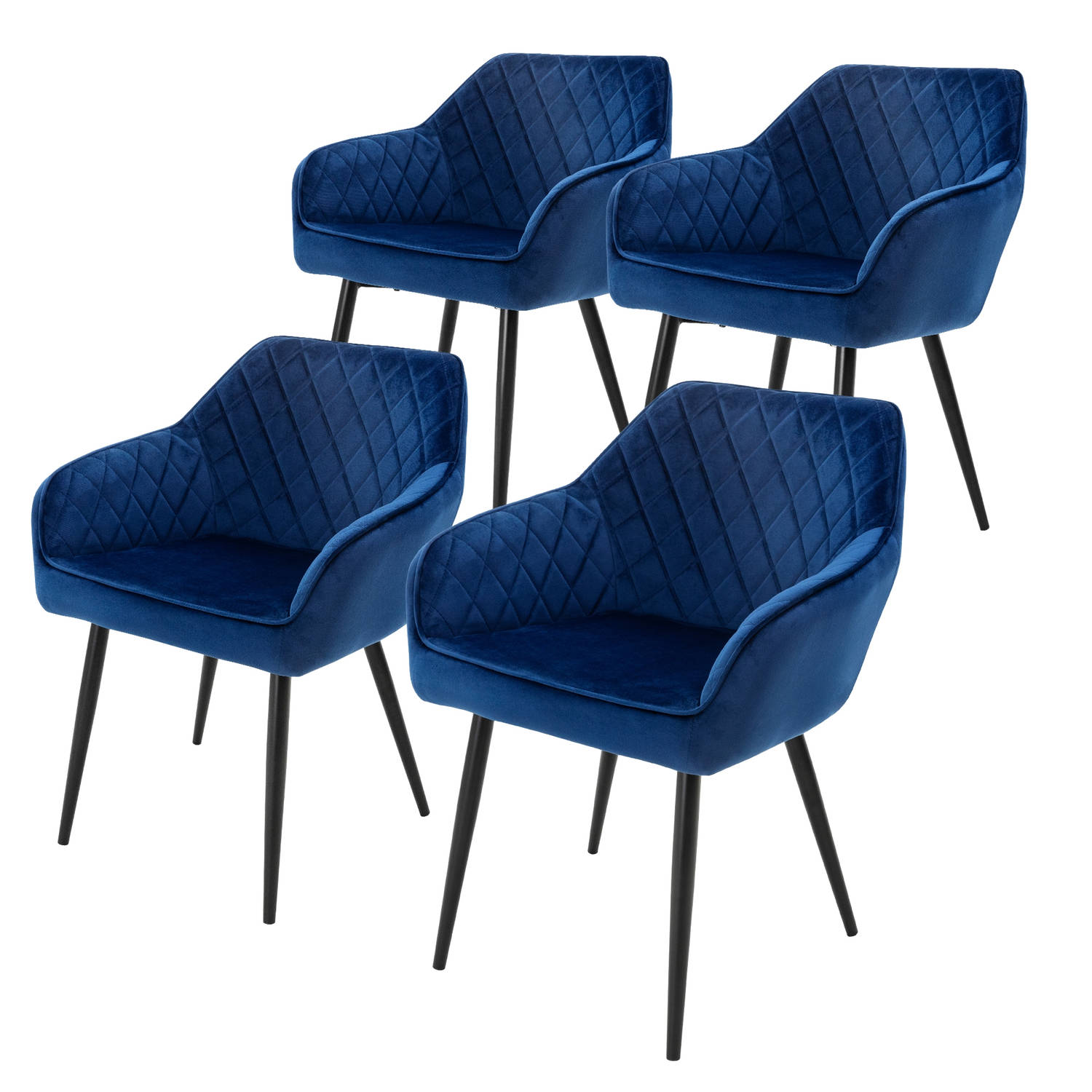 ML-Design Set van 4 Eetkamerstoelen met Armleuningen en Rugleuning, Donkerblauw, Keukenstoel met Fluwelen Bekleding aanbieding