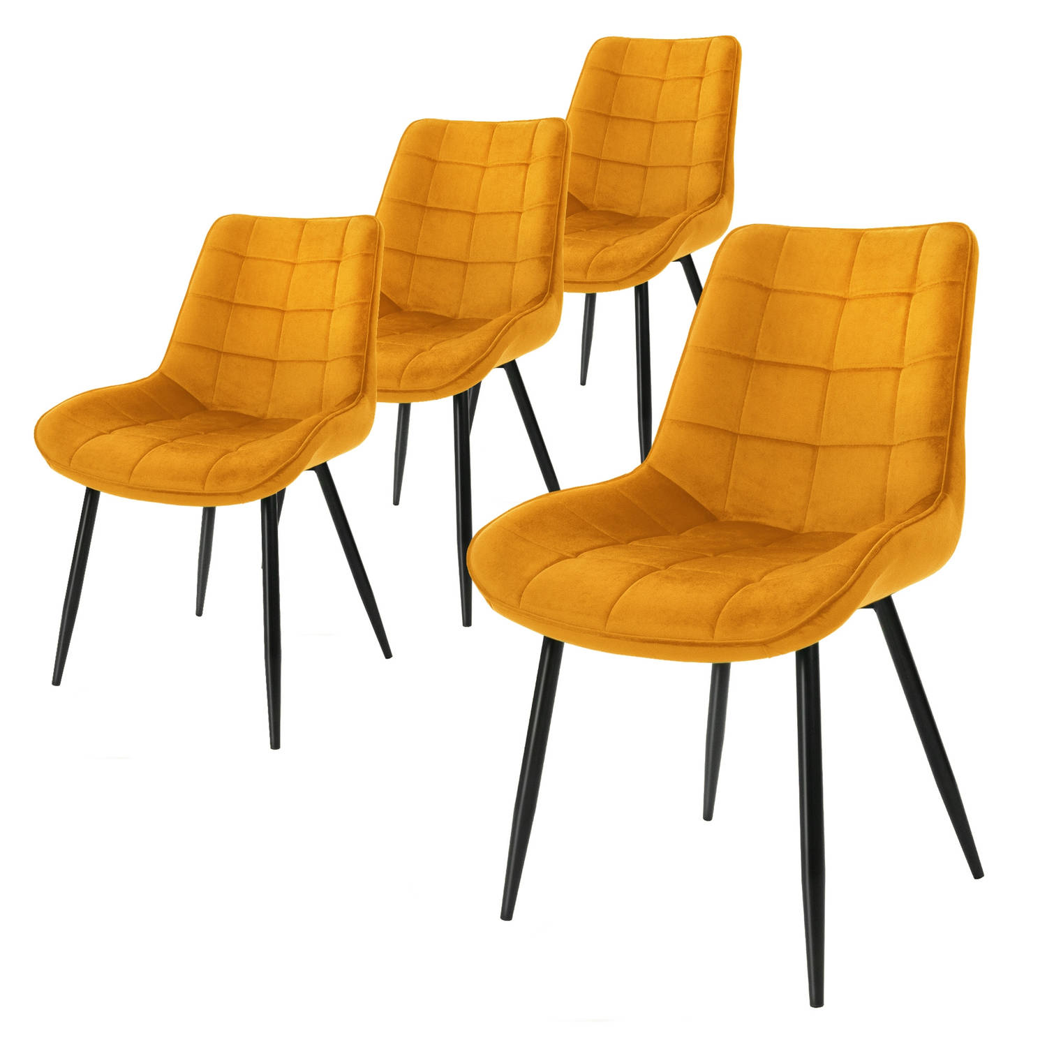 ML-Design Set van 4 eetkamerstoelen met rugleuning, oker, keukenstoel met fluwelen bekleding, gestoffeerde stoel aanbieding