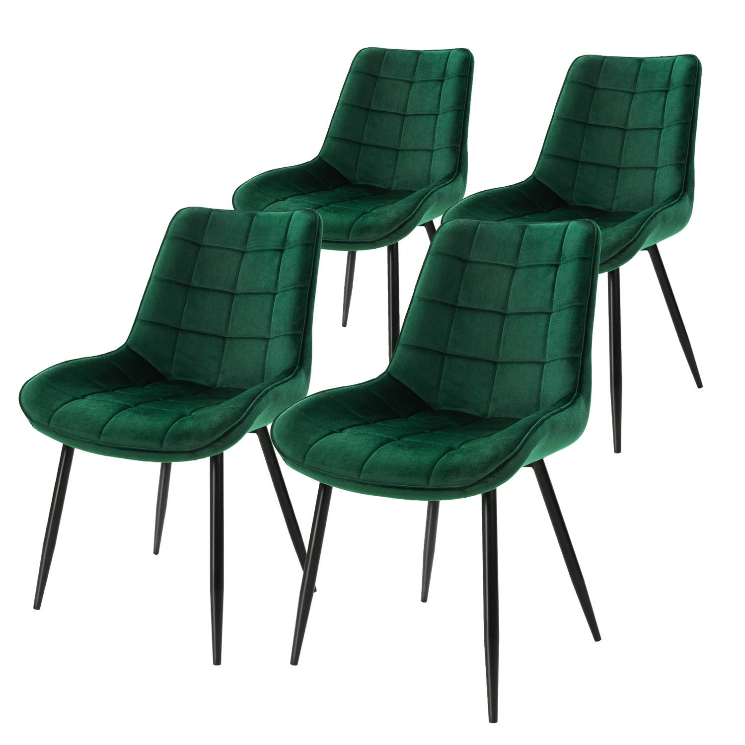 ML-Design Set van 4 Eetkamerstoelen met Rugleuning, Donkergroen, Keukenstoel met Fluwelen Bekleding aanbieding