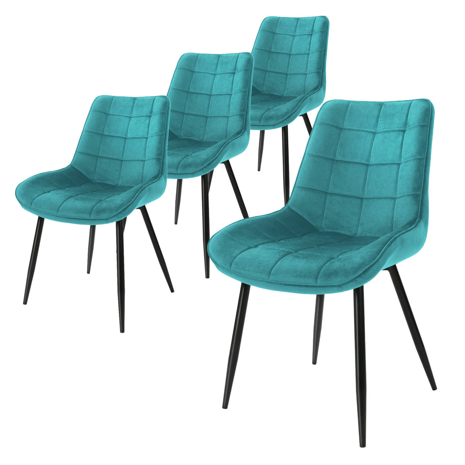 ML-Design Set van 4 eetkamerstoelen met rugleuning, turquoise, keukenstoel met fluwelen bekleding, gestoffeerde stoel aanbieding