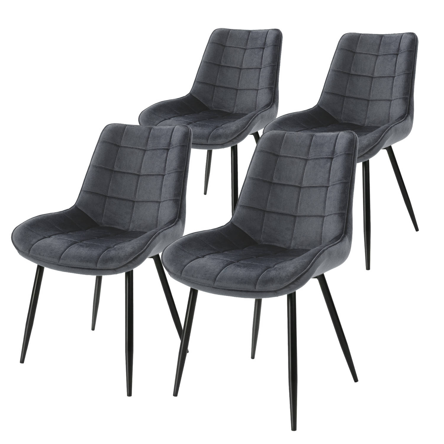 ML-Design set van 4 eetkamerstoelen met rugleuning, antraciet, keukenstoel met fluwelen bekleding met metalen poten aanbieding