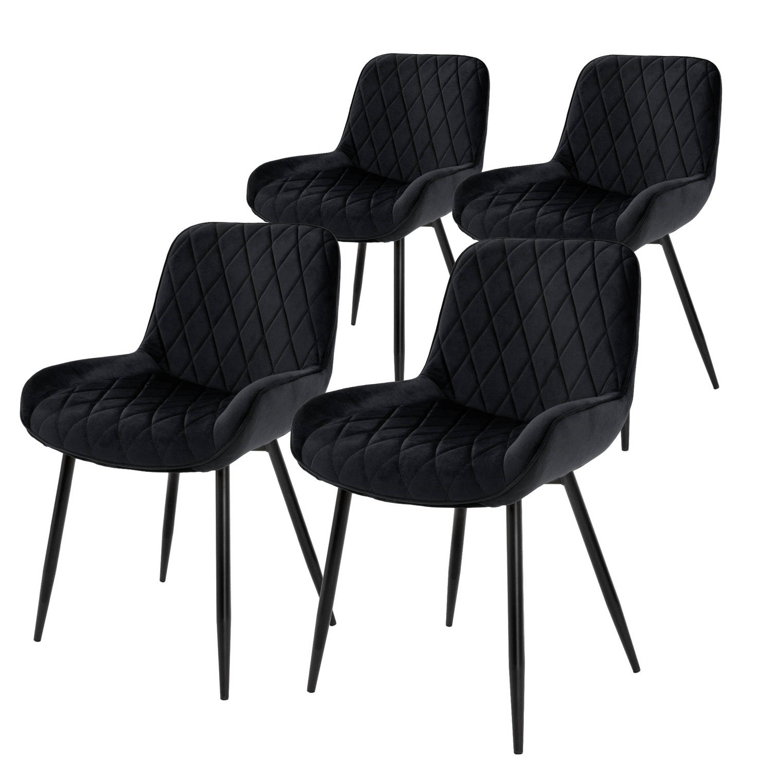 ECD Germany Set van 4 Eetkamerstoelen met rugleuning en armleuningen, zwart, fluwelen zitting, metalen poten aanbieding