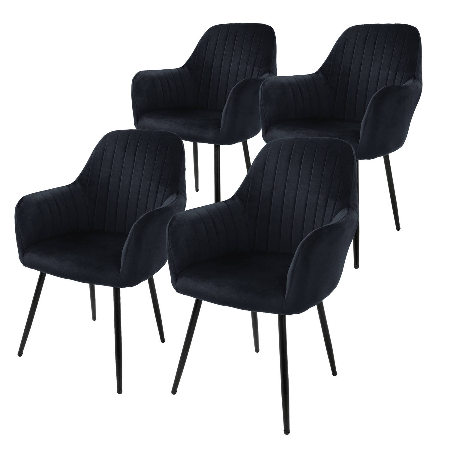 ML-Design set van 4 eetkamerstoelen met rugleuning en armleuningen,zwart,keukenstoelen met fluwelen bekleding aanbieding