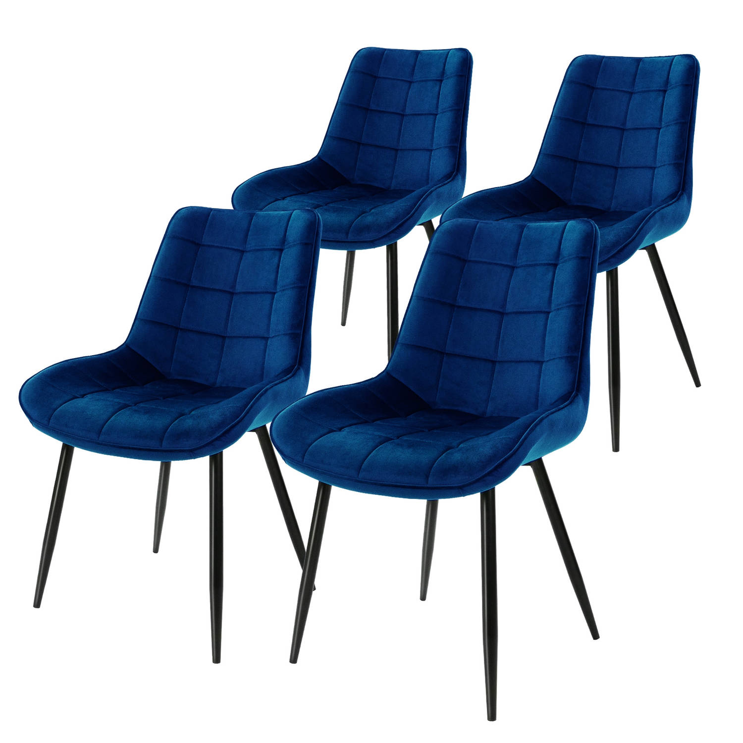 ML-Design Set van 4 eetkamerstoelen met rugleuning, donkerblauw, keukenstoel met fluwelen bekleding aanbieding