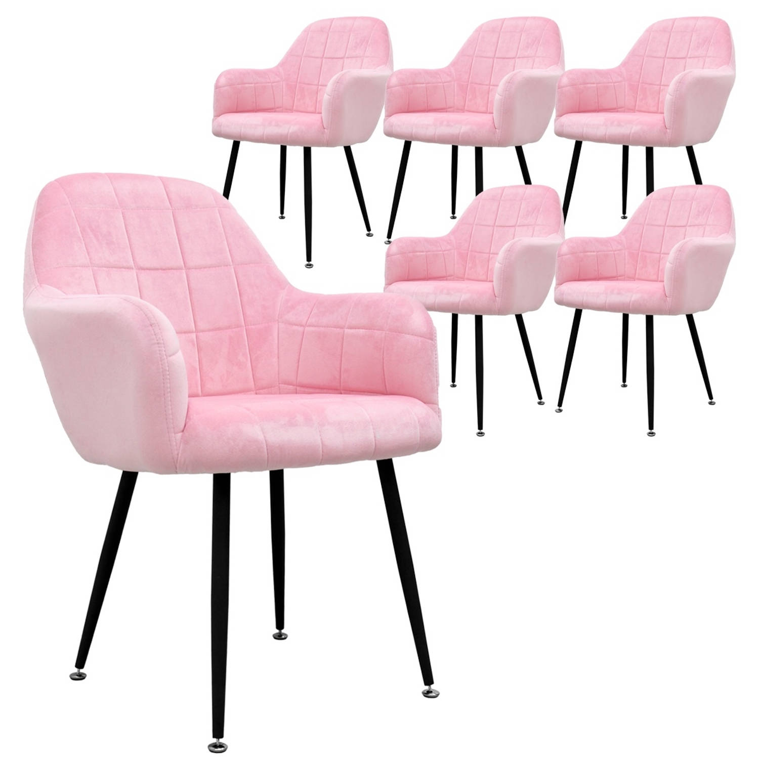 Set van 2 eetkamerstoelen, roze, met rugleuning en armleuningen aanbieding