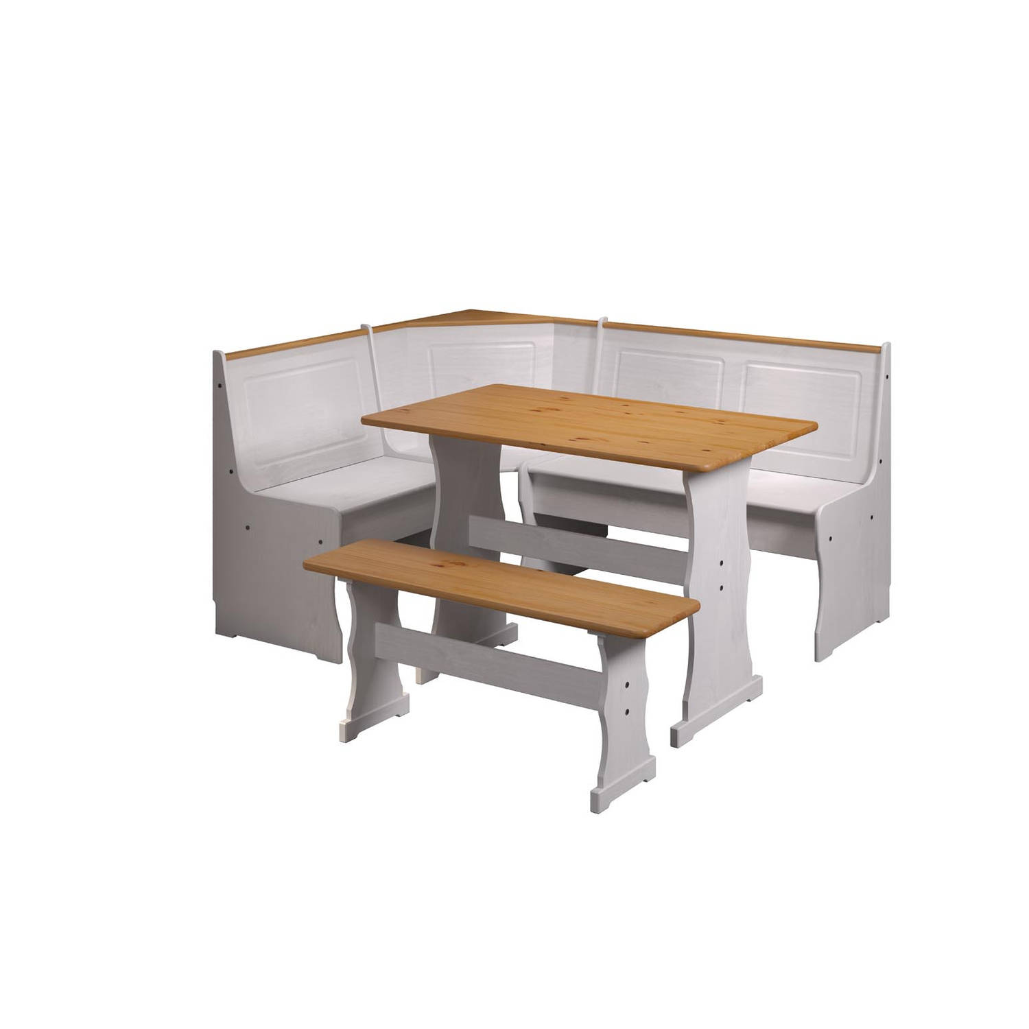 Paterno set hoekbank, tafel, kleine bank wit,honing. aanbieding