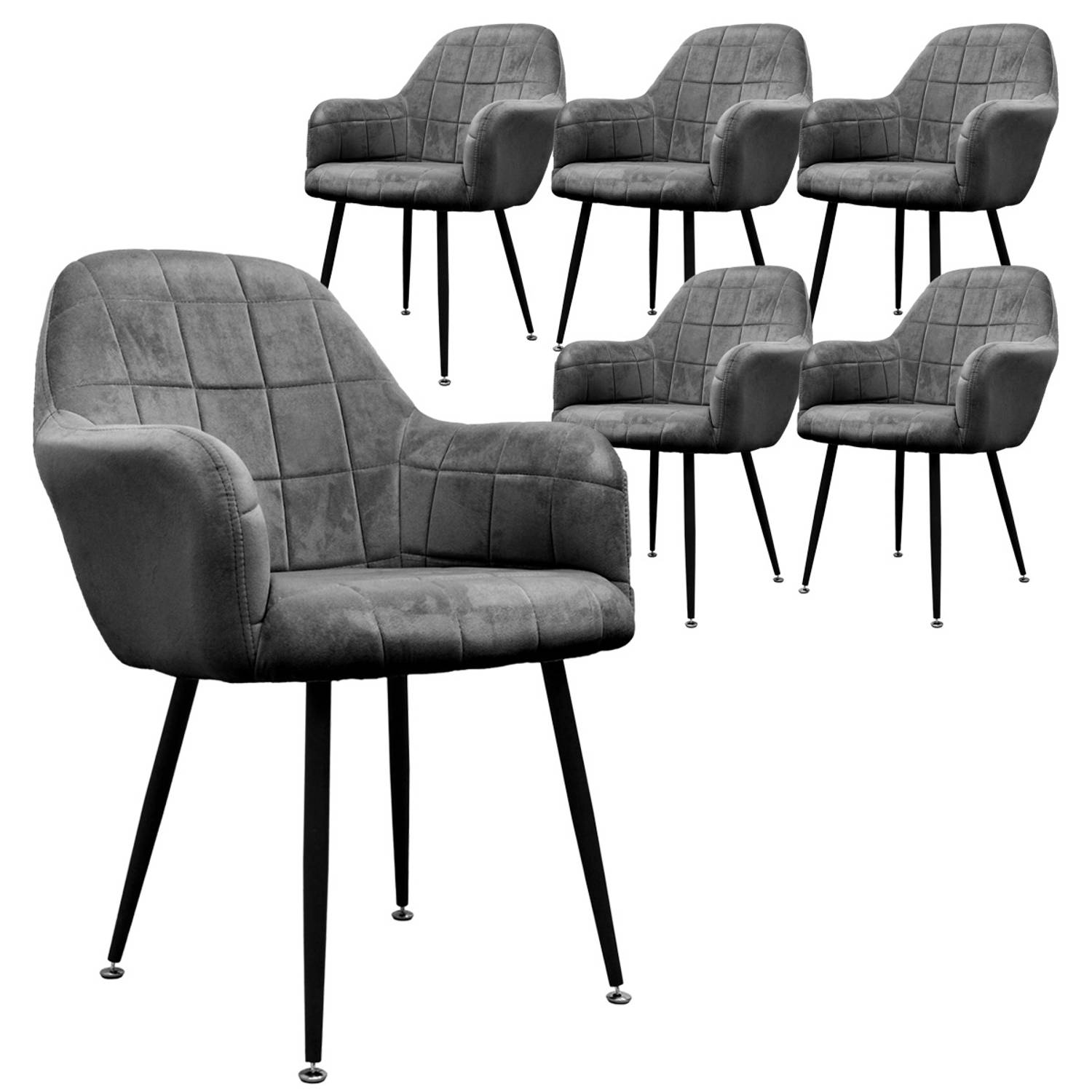 Set van 2 eetkamerstoelen, donkergrijs, met rugleuning en armleuningen aanbieding