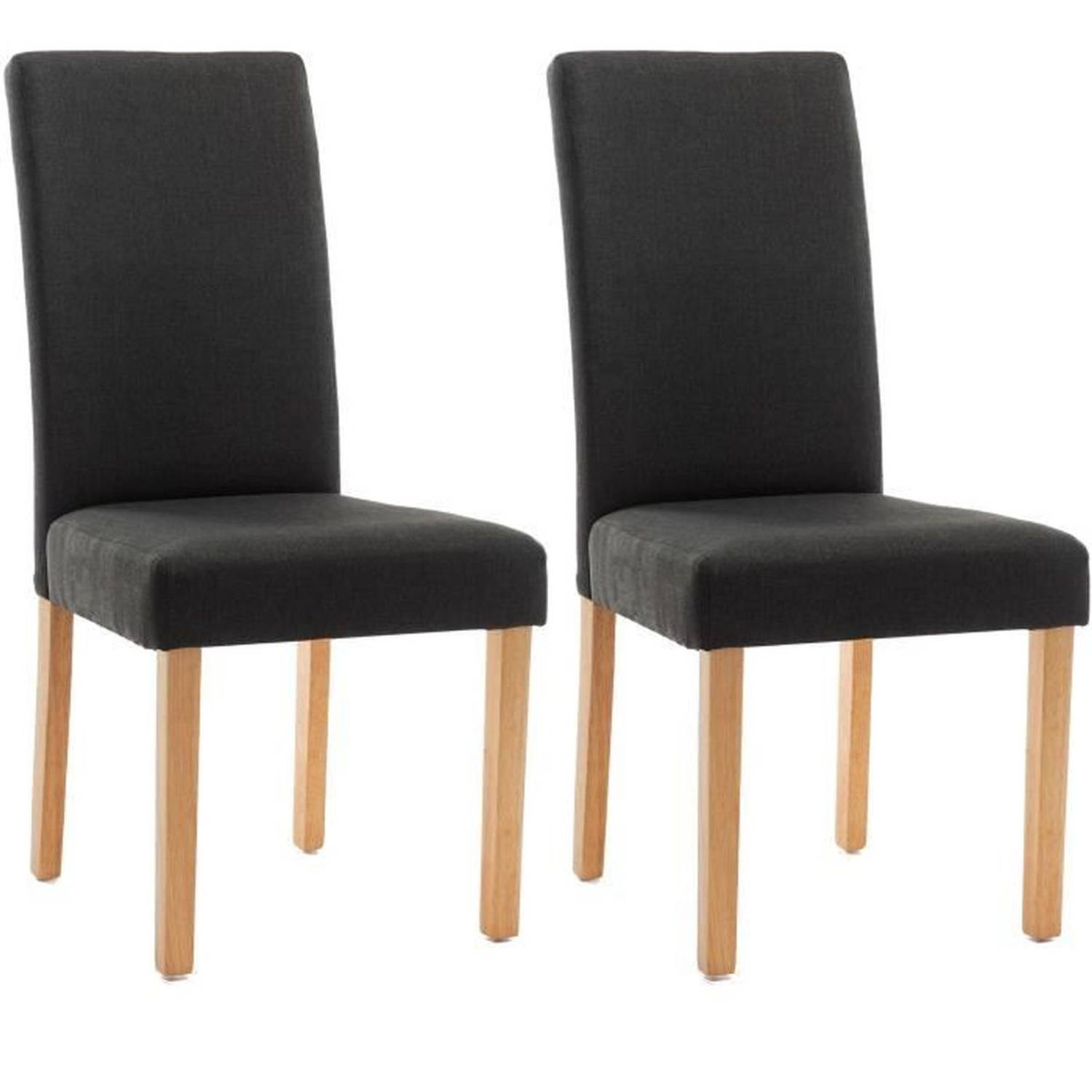 ELYNA Set van 2 eetkamerstoelen - Natuurlijke houten poot - Donkergrijze stof - L 47 x D 60 x H 100 cm aanbieding