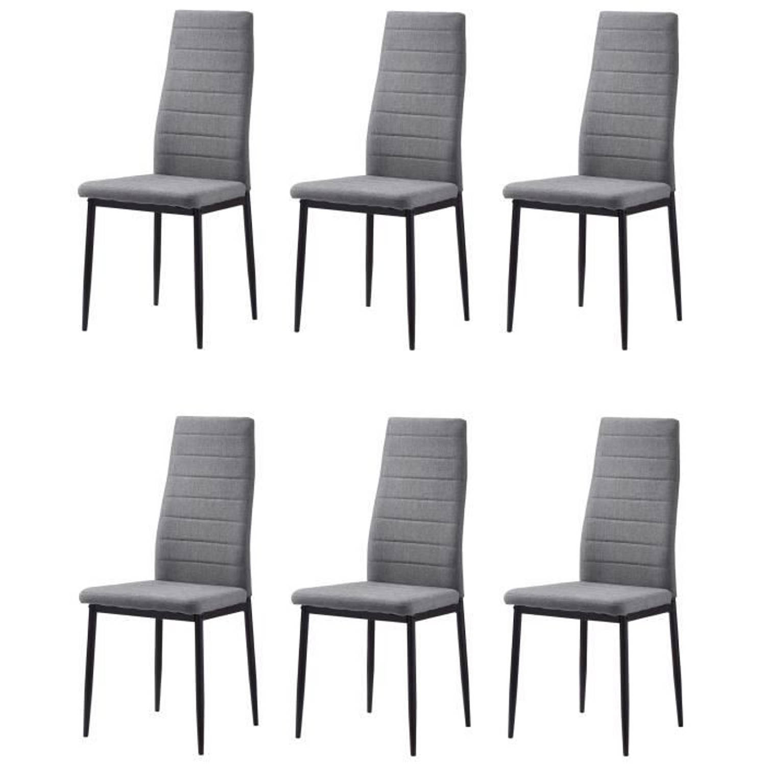 LAUREATE Set van 6 eetkamerstoelen in zwart metaal - Heather grey stof - Modern - L 44 x D 43 cm aanbieding