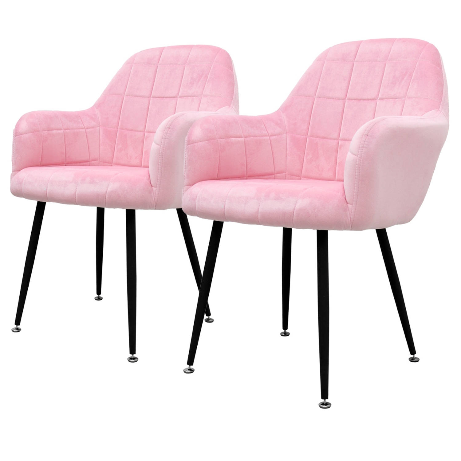 Set van 2 eetkamerstoelen, roze, met rugleuning en armleuningen aanbieding