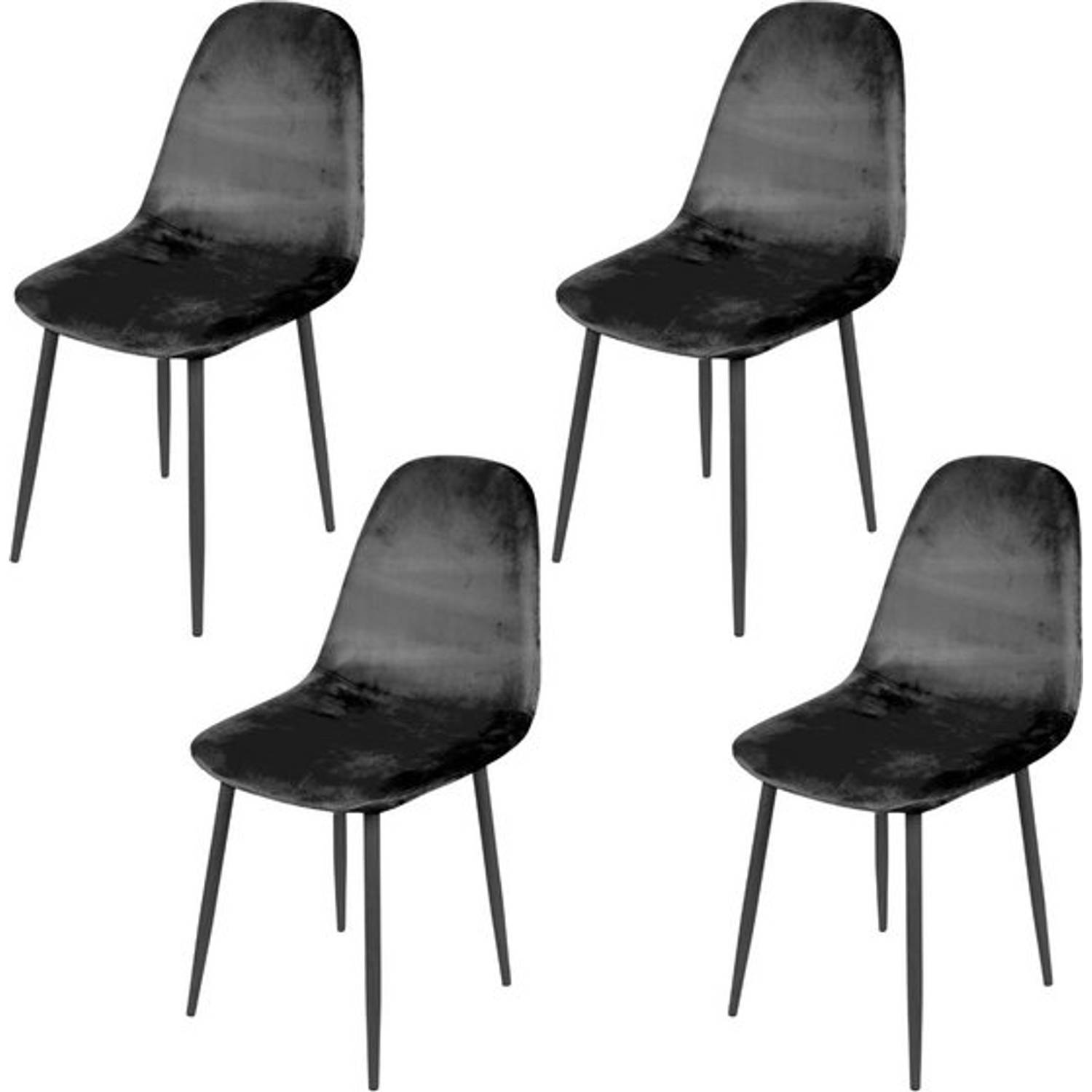 Urban Living - Set van 4 Eetkamerstoelen met Metalen Onderstel Zwart Fluweel/Velours aanbieding