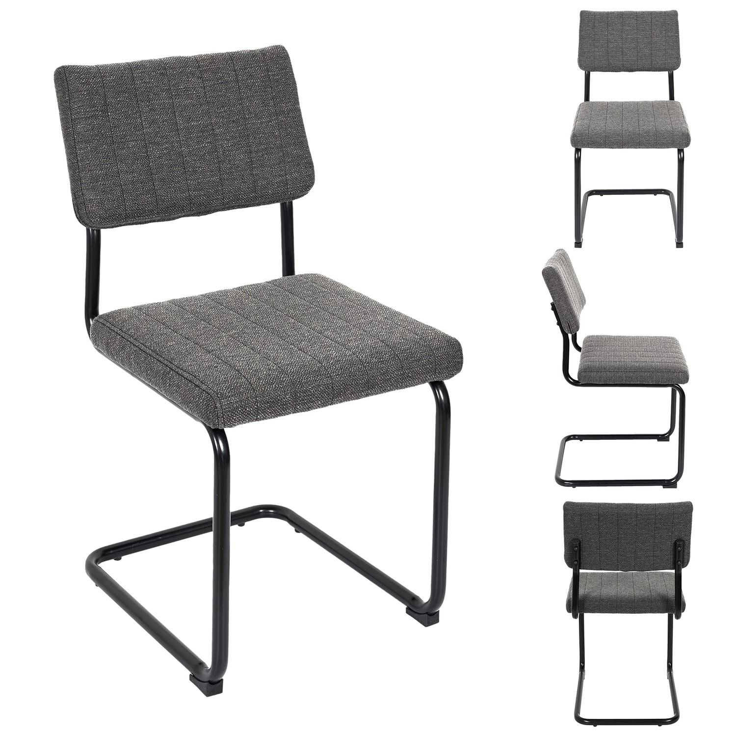 Set 2 stuks Comfortabele Eetkamerstoel - Retro - Zwart/Grijze stof aanbieding