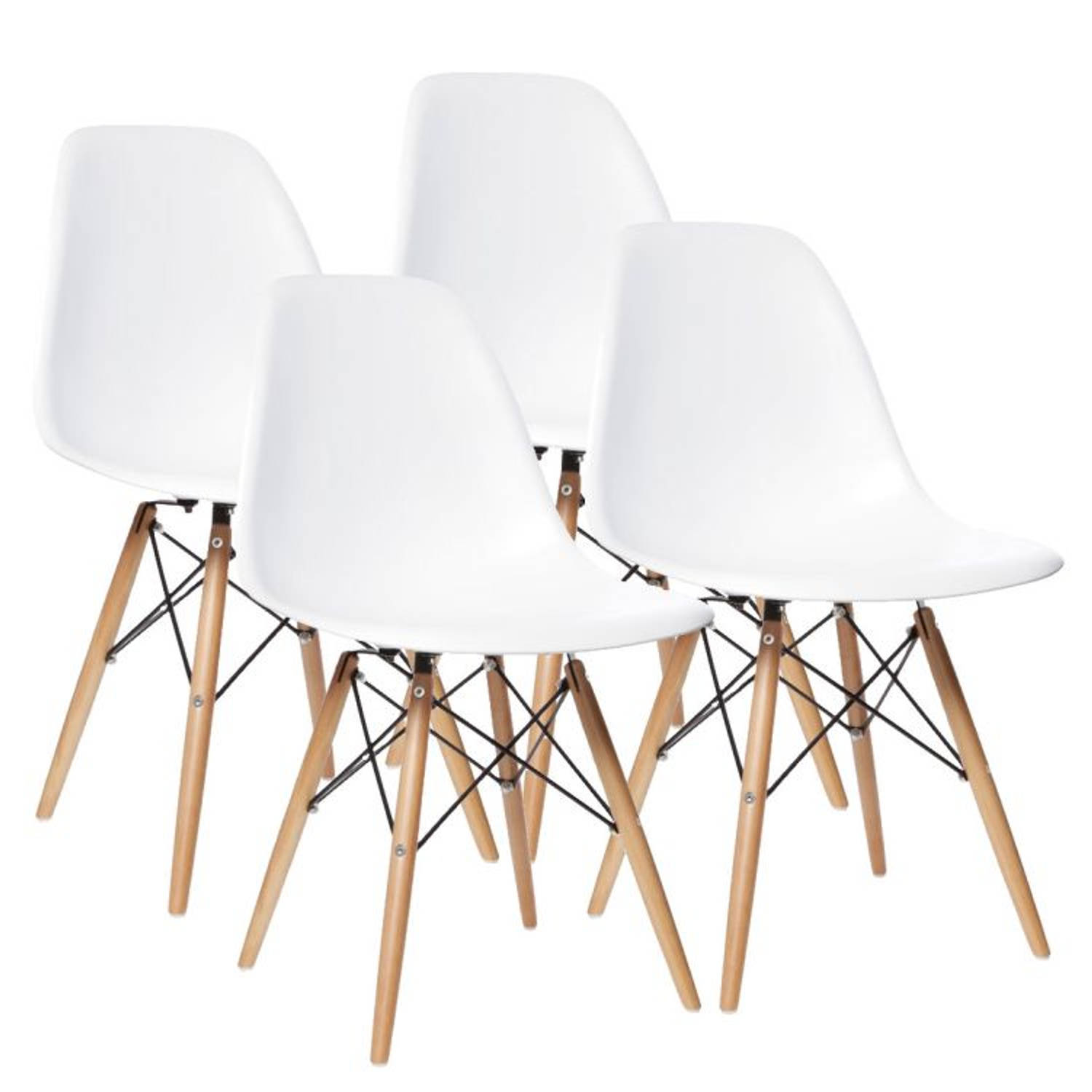 Set van 4 eetkamer stoelen / kuip stoelen met beukenhouten poten wit aanbieding